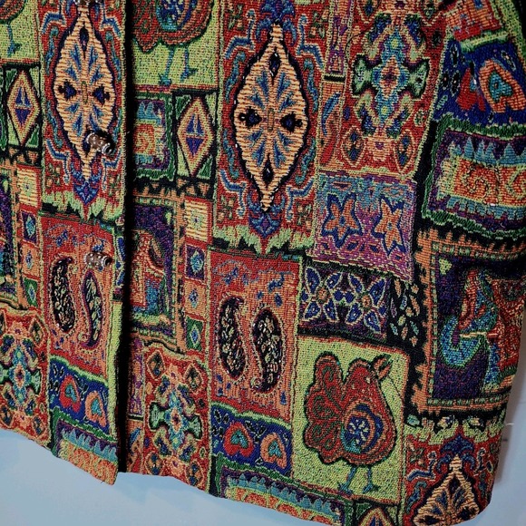 Vtg Tapestry Jacket Womens White Stag Sz 22W Patchwork Statement Beaded 90s - Picture 2 of 11